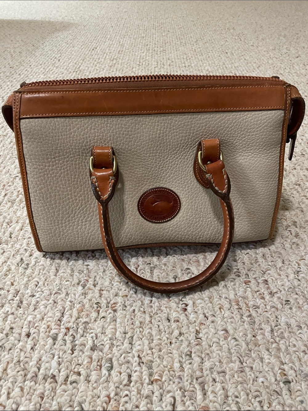 Vintage Dooney & Bourke two-tone pebble leather satchel with handles